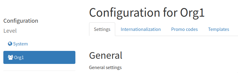 Configuration page with org1 organization selected
