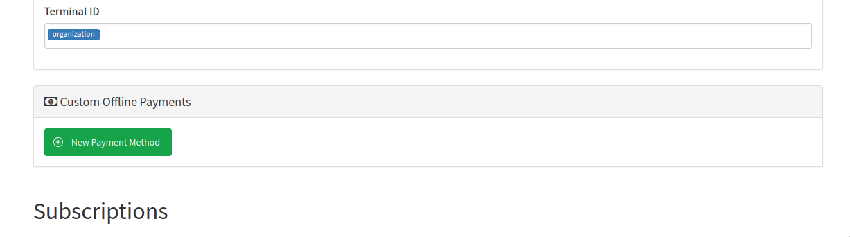 Configuration page custom payments empty card