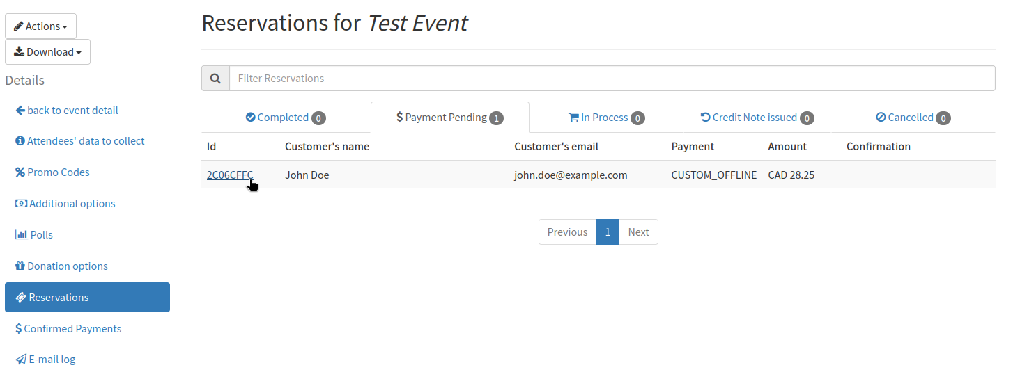 Viewing pending payments