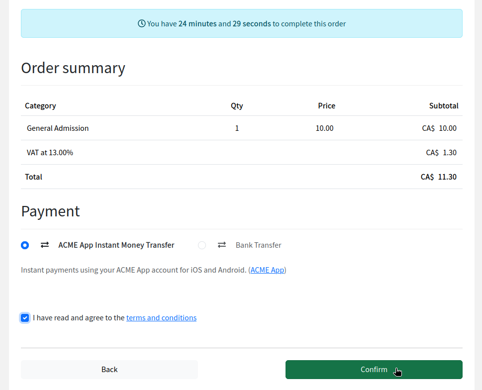 Selecting custom payment method during checkout