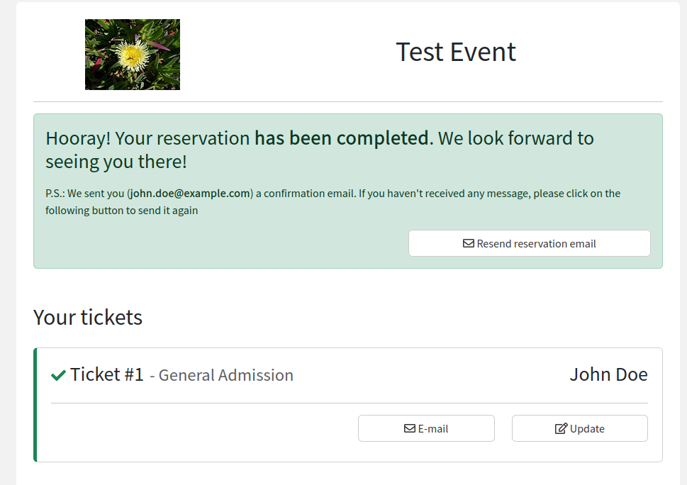Checkout reservation completed screen