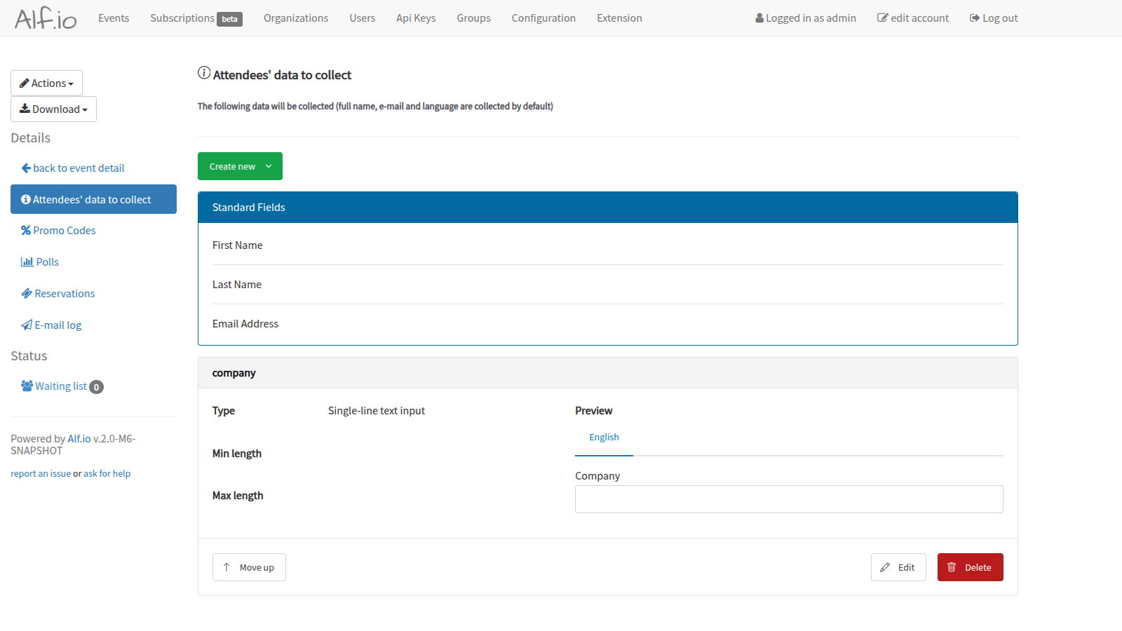 Attendees' data to collect overview