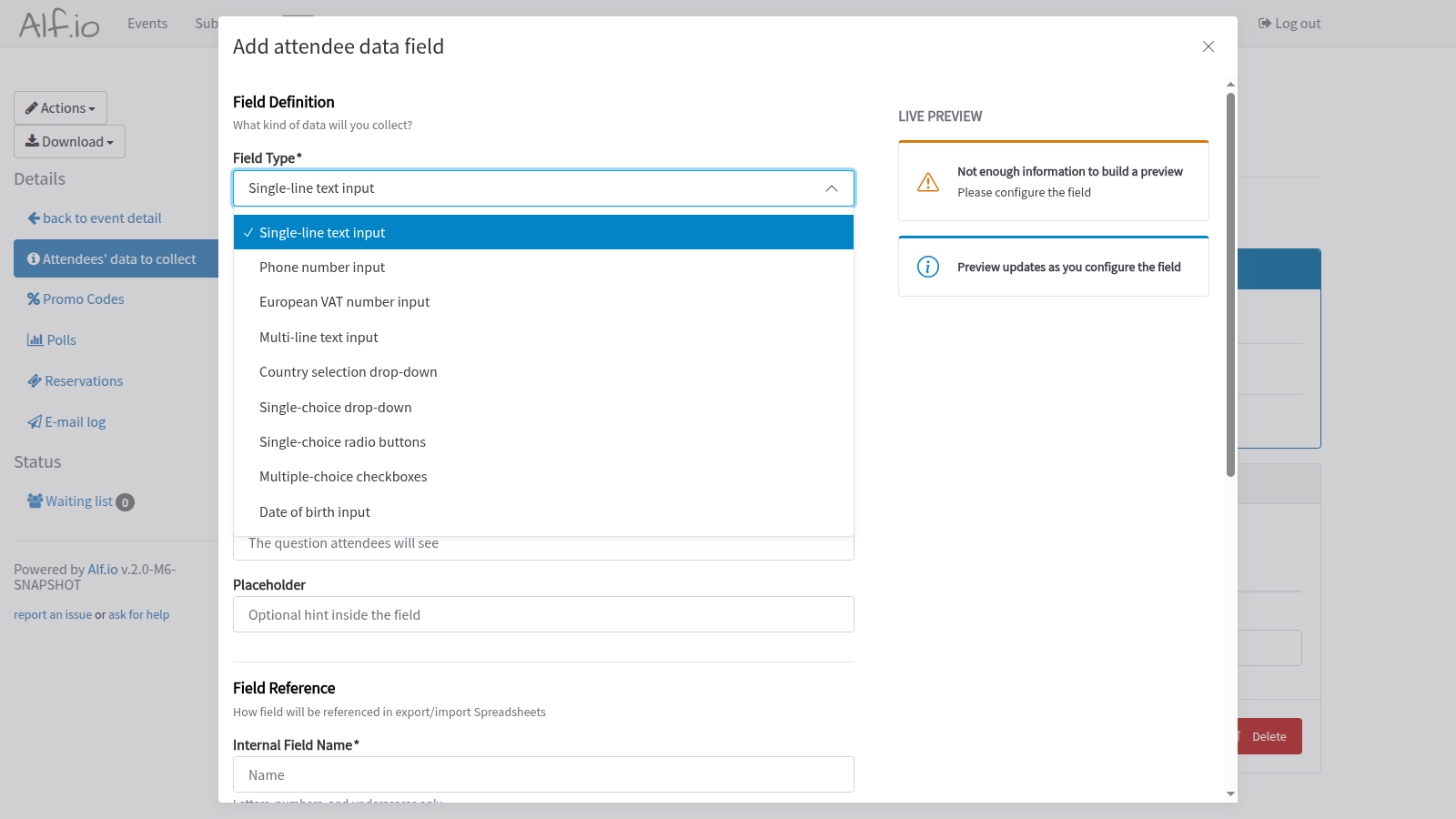 Field types dropdown
