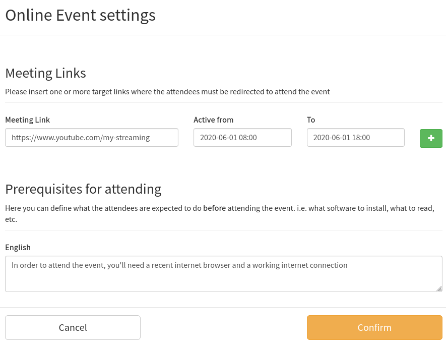 edit online event settings